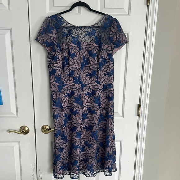 JS Collections Dresses & Skirts - Elegant Blue and Purple Leaf Pattern Dress